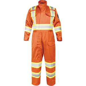 Fire-Resistant Coverall with High-Visibility Bands, Size Small, Orange